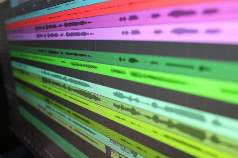 photo of a computer screen showing audio files in a DAW